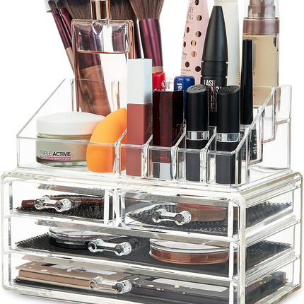 Make up Organiser for Women Teenagers Acrylic Drawers Makeup Storage 12Cm X 24Cm X 22Cm Clear Bathroom Bedroom Dressing Table Organiser Jewellery Beauty Skincare 4 Tier Cosmetic Storage Box