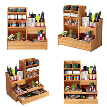 Wooden Pen Pencil Storage Holder Office Study Desk Organizer Box Tidy Shelf Case