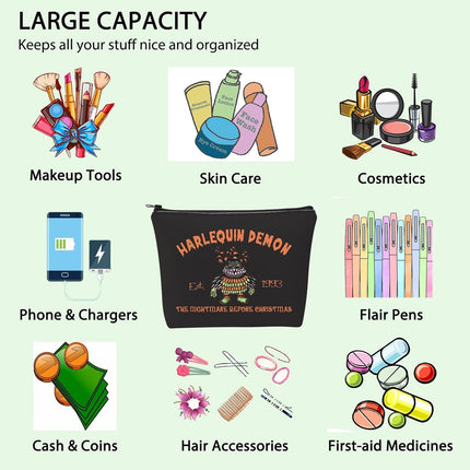 Nightmare Christmas Merch Harlequin Demon Embroidered Makeup Bag Horror Character Merch Halloween Movie Gift (H Demon 1993 UK)