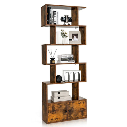 Industrial S-Shaped 5-Tier Bookcase with Cabinet