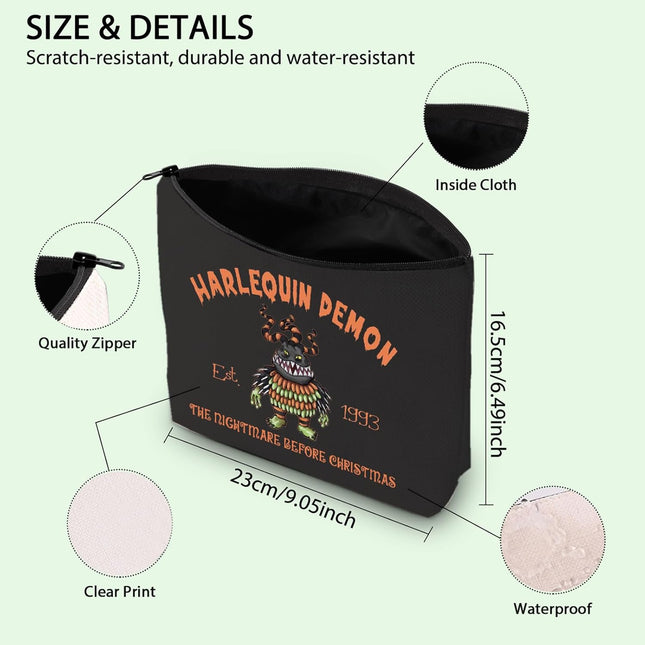 Nightmare Christmas Merch Harlequin Demon Embroidered Makeup Bag Horror Character Merch Halloween Movie Gift (H Demon 1993 UK)