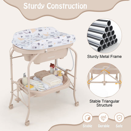 2-In-1 Baby Change Table with Bathtub and Folding Changing Station