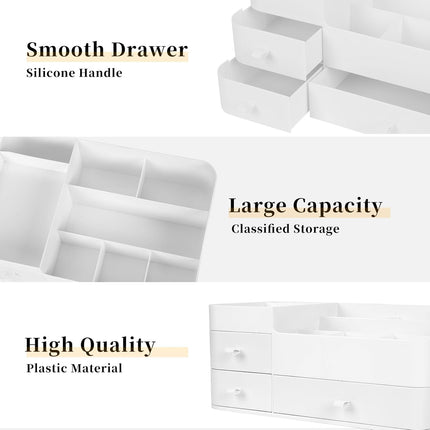 Large Makeup Organiser with Drawers, Skincare and Cosmetics Storage Box, Dressing Table Organiser for Lotions, Lipsticks, Eyeshadows, Vanity Desk Storage, Bathroom and Home Organiser, White