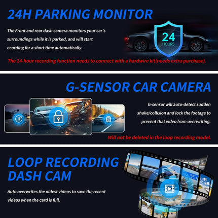 Mirror Dash Cam, 10'' Full Touch Screen Dual Dash Cam 2.5K Front and Rear Camera