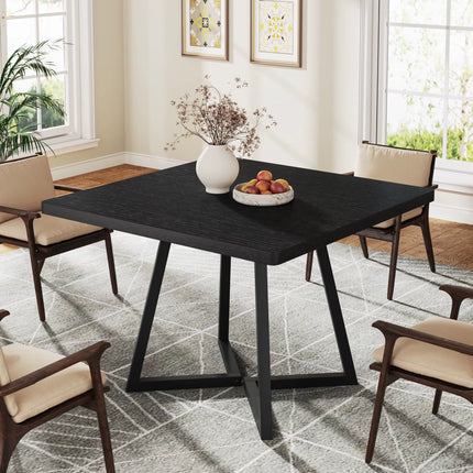 Square Dining Table for 4, 31.5" Industrial Dinner Table with Metal Base, Wood Kitchen Table for Dining Room