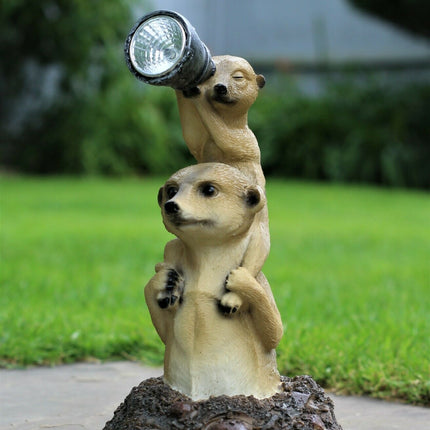 Garden Ornament Meerkat Family Solar Powered Lantern Decorative Animal Light