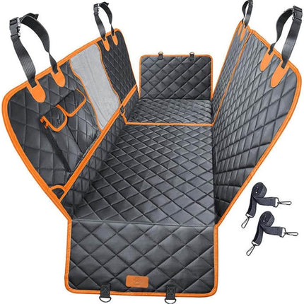 CHEWCREW 4-In-1 Dog Car Seat Cover Waterproof Pet Dog Travel Mat Mesh Dog Carrier Car Hammock Cushion Protector with Zippers and Pockets (Black)