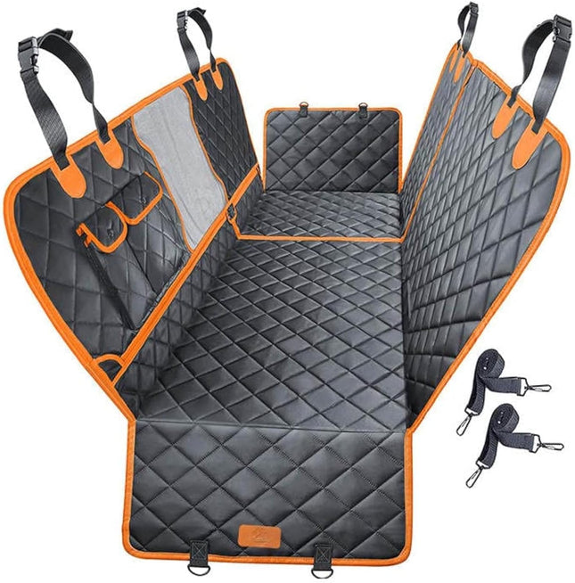 CHEWCREW 4-In-1 Dog Car Seat Cover Waterproof Pet Dog Travel Mat Mesh Dog Carrier Car Hammock Cushion Protector with Zippers and Pockets (Black)