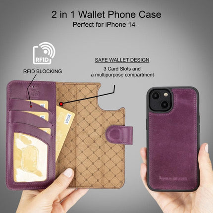 Apple iPhone 14 Series Detachable Leather Wallet Case Darker Color -