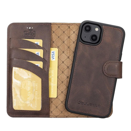 Apple iPhone 14 Series Detachable Leather Wallet Case Darker Color -