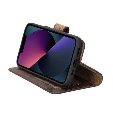 Apple iPhone 14 Series Detachable Leather Wallet Case Darker Color -