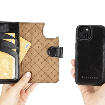 Apple iPhone 14 Series Detachable Leather Wallet Case Darker Color -