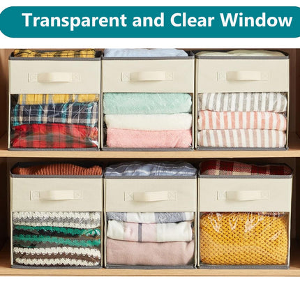 3X Fabric Storage Box Storage Cube Foldable Box with Clear Window Grey Organiser