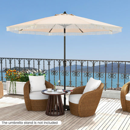 9 FT Patio Umbrella with Fringe Tassel Umbrella with Tilt and Crank