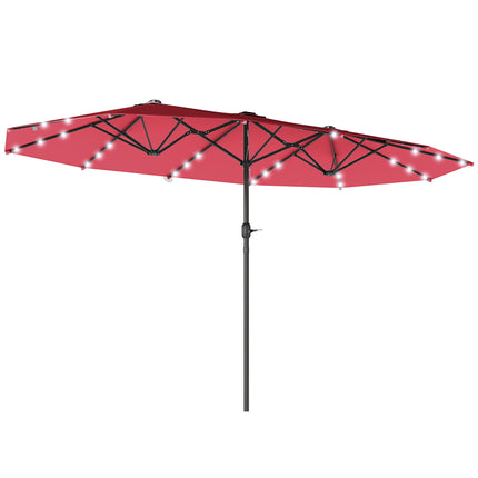 4.4M Double-Sided Sun Umbrella Patio Parasol with LED Solar Lights for Garden