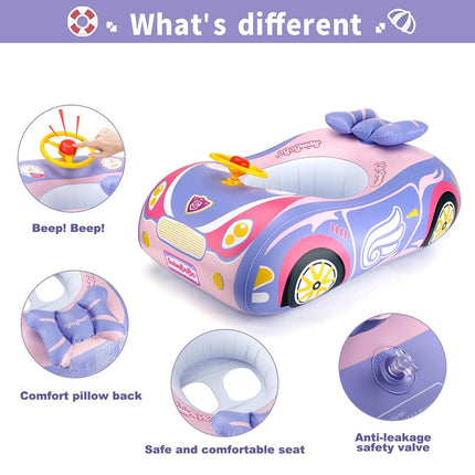 Kid Inflatable Swimming Car Boat Seat Sunshade Baby Swim Float Ring Pool Summer
