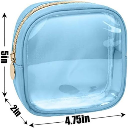 Small Nylon PVC Cosmetic Travel Bag Mini Clear Makeup Bag Waterproof Toiletry Storage Clutch Coin Zipper Pouch Beauty Skincare Bag for Women Girls Pink