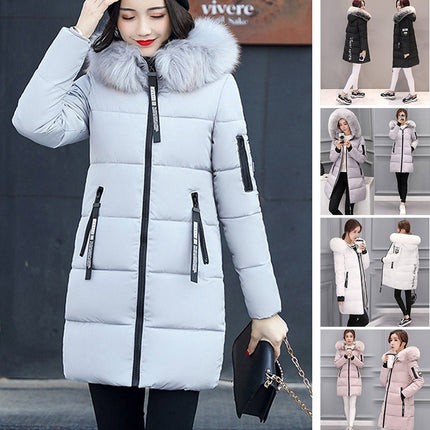Winter Womens Fur Hooded Parka Jackets Chunky Puffer Coat Ladies Warm Outerwear