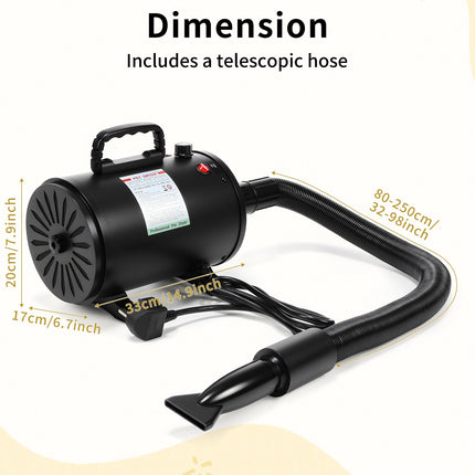 2800W Dog Hair Dryer Pet Grooming Blaster Blower Dryer 5 Nozzles Blaster Xhksece