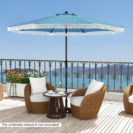 9 FT Patio Umbrella with Fringe Tassel Umbrella with Tilt and Crank