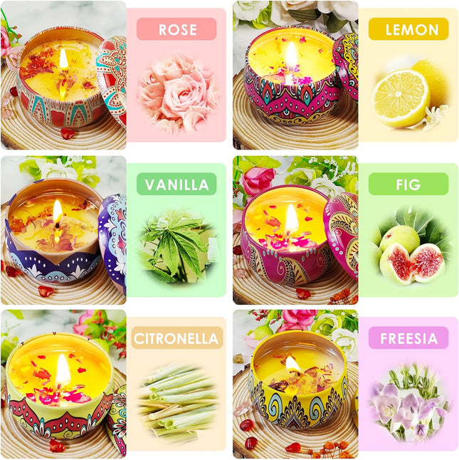 Scented Candles Gifts for Women, Pack of 6 Natural Aromatherapy Candles Set, Candles Gifts for Women, Portable Travel Tin Candles for Stress Relief and Relaxation of the Body for Women Gift