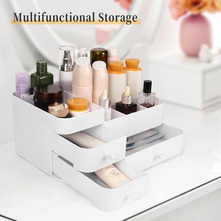 Large Makeup Organiser with Drawers, Skincare and Cosmetics Storage Box, Dressing Table Organiser for Lotions, Lipsticks, Eyeshadows, Vanity Desk Storage, Bathroom and Home Organiser, White