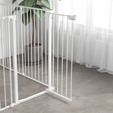 2 in 1 Dog Pen, Safety Pet Gate, 6 Panels, for Medium Dogs, 90Hcm - White