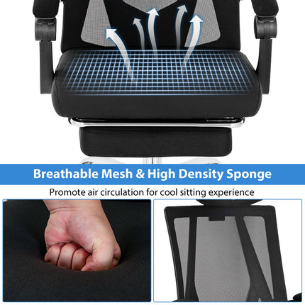 Ergonomic Recliner Mesh Office Chair with Retractable Footrest