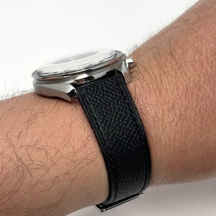 20Mm Black Epsom Leather Grained Calfskin Elegant Vintage Watch Strap Band