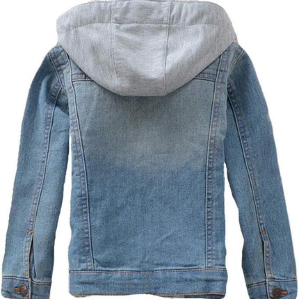 Kids Boys Girls Hooded Denim Jacket Zipper Coat Outerwear