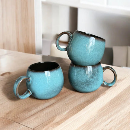 Reactive Duck Egg Blue Large Sphere Coffee Mugs Set of 4