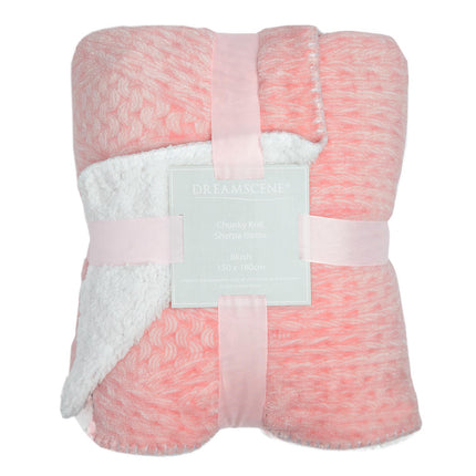 Dreamscene Chunky Knit Print Sherpa Fleece Blanket Flannel Soft Warm Throw Over