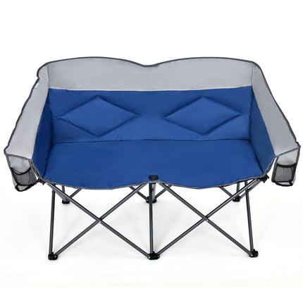 Double Folding Camping Chair with Padded Seat and Storage Pockets