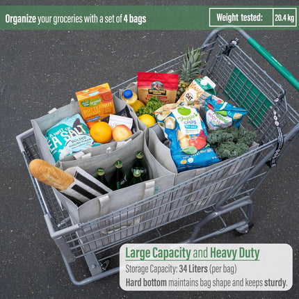 4 Pack Reusable Grocery Shopping Bag W/Hard Bottom, Foldable,Multipurpose Heavy Duty Tote,Daily Utility Bag (Set of 4)