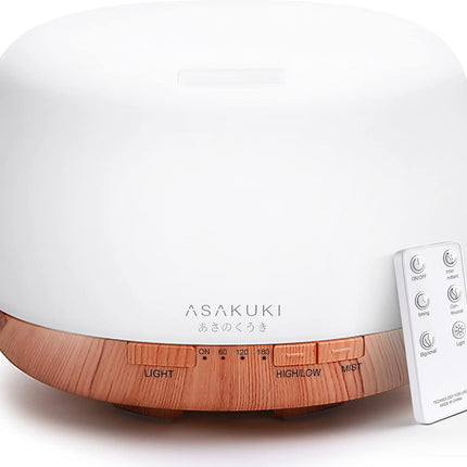 500Ml Essential Oil Diffuser, 5 in 1 Ultrasonic Aroma Scented Oil Diffuser Vaporizer Humidifier, Ｑuiet Diffuser with Timer Settings, Waterless Auto-Off & 7 LED Light Colours