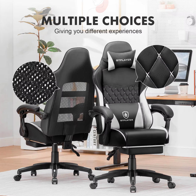 Gaming Chair, High Back Leather Computer Gaming Chair with Footrest, Ergonomic Height Adjustable Office Chair