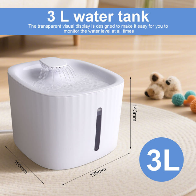 3L Cat Water Fountain Electric Pet Dog Drinking Bowl USB Automatic Dispenser