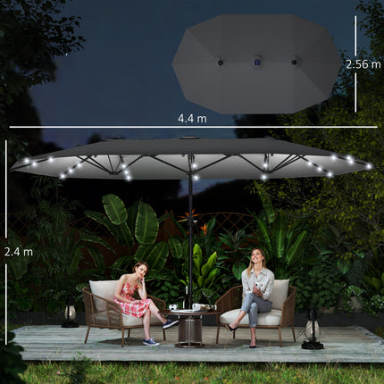 4.4M Double-Sided Sun Umbrella Patio Parasol with LED Solar Lights for Garden