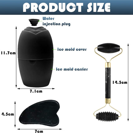 Gua Sha Stone and Face Roller, Gua Sha Set and Ice Face Rollers, Massage Tool for Skin Care Routine, Guasha Tool, Neck and Body Muscle, Fface Massager Roller, Facial Ice Rollers, Black