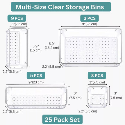 25PCS Draw Organiser Plastic Box Desk Drawer Fridge Trays Makeup Storage Divider