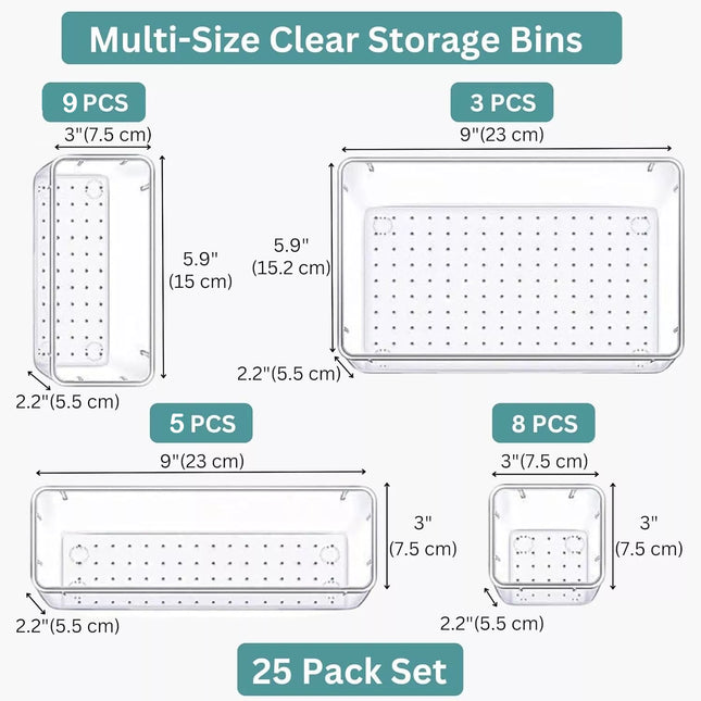 25PCS Draw Organiser Plastic Box Desk Drawer Fridge Trays Makeup Storage Divider