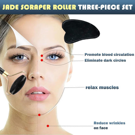 Gua Sha Stone and Face Roller, Gua Sha Set and Ice Face Rollers, Massage Tool for Skin Care Routine, Guasha Tool, Neck and Body Muscle, Fface Massager Roller, Facial Ice Rollers, Black