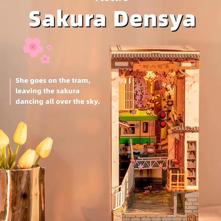 Rolife DIY Book Nook Japanese Sakura Densya in Books Series Wooden Miniature House with Furniture Doll House Kits Toy