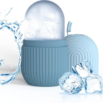 Ice Face Roller, Reusable Silicone Mold Face Massage Eye Facial Beauty Skin Care Tools Apply Ice for Shrink Pores anti Wrinkle Reduce Puffiness Improve Skin Elasticity, Striped, Light Blue