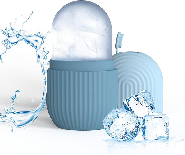 Ice Face Roller, Reusable Silicone Mold Face Massage Eye Facial Beauty Skin Care Tools Apply Ice for Shrink Pores anti Wrinkle Reduce Puffiness Improve Skin Elasticity, Striped, Light Blue