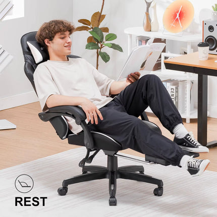 Gaming Chair, High Back Leather Computer Gaming Chair with Footrest, Ergonomic Height Adjustable Office Chair