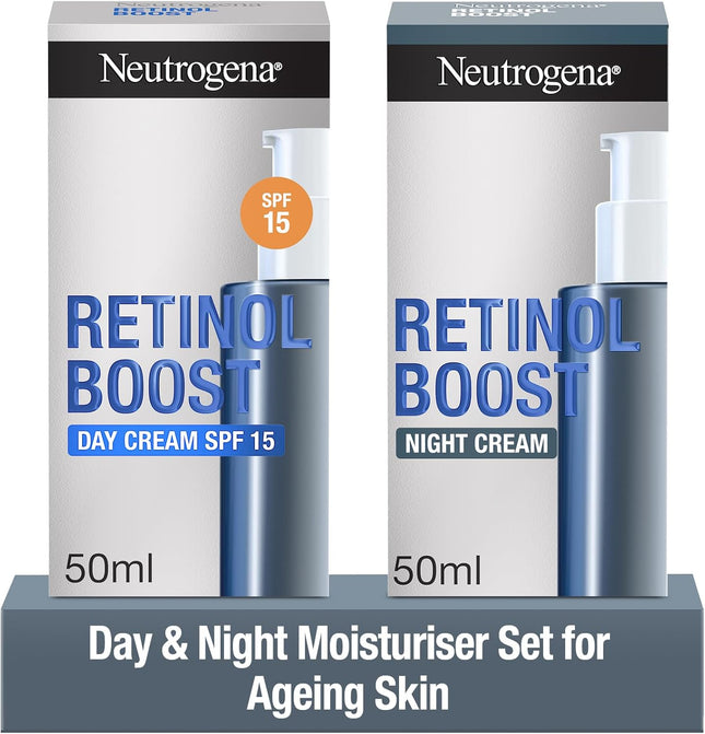 Retinol Boost Day & Night Cream Duo, Renewing Skin Care Set with Boost Day Cream with SPF 15 (1X 50Ml) and Retinol Boost Cream (1X 50Ml), Suitable for Ageing Skin