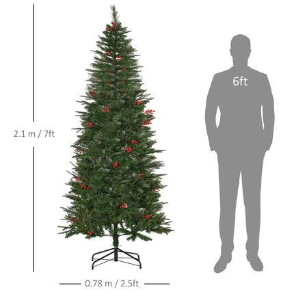 7Ft Artificial Christmas Tree Holiday with Pencil Shape, Berries