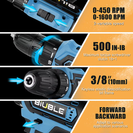21V Cordless Impact Drill High-Power Rechargeable Electric Drill Lithium Battery Multifunctional Screwdriver