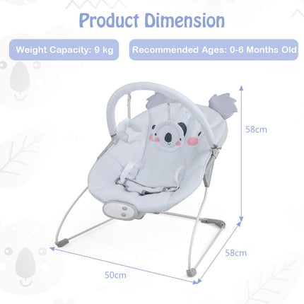 Portable Baby Bouncer with Detachable Toy Bar for Babies 0-6 Months Old up to 9 Kg